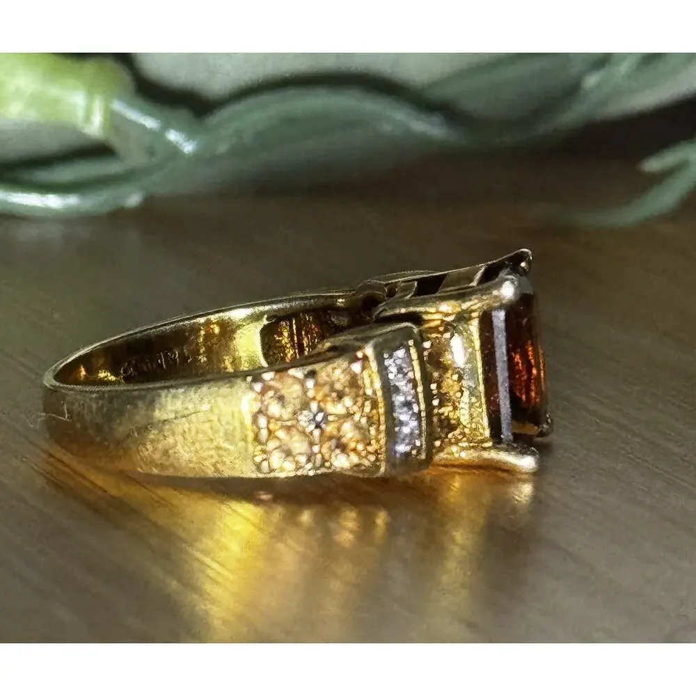 Vintage 18K GF Brown Crystal Rhinestone Cocktail Ring Size 9.25